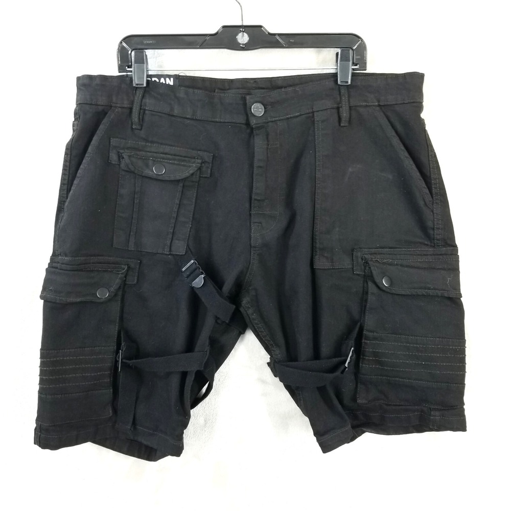 Jordan‎ Craig Shorts Men 38 Black Cotton Retro Cargo Straps Skater Punk Street